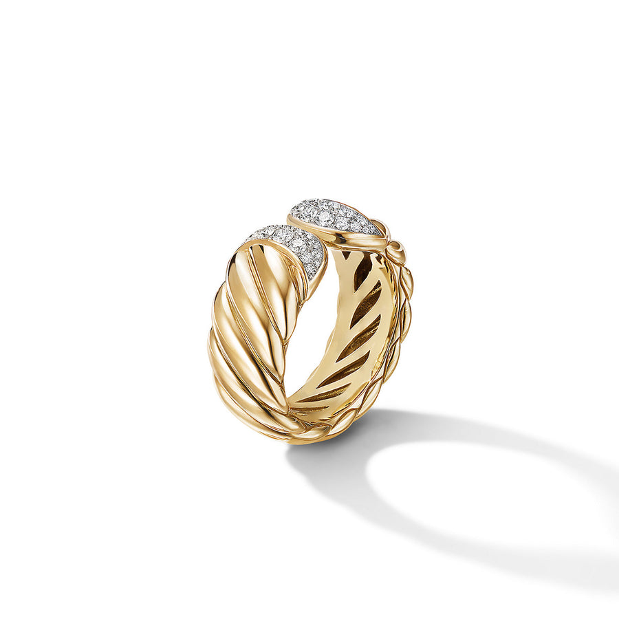 Sculpted Cable Ring in 18K Yellow Gold with Pave Diamonds