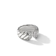 Sculpted Cable Ring in Sterling Silver with Pave Diamonds