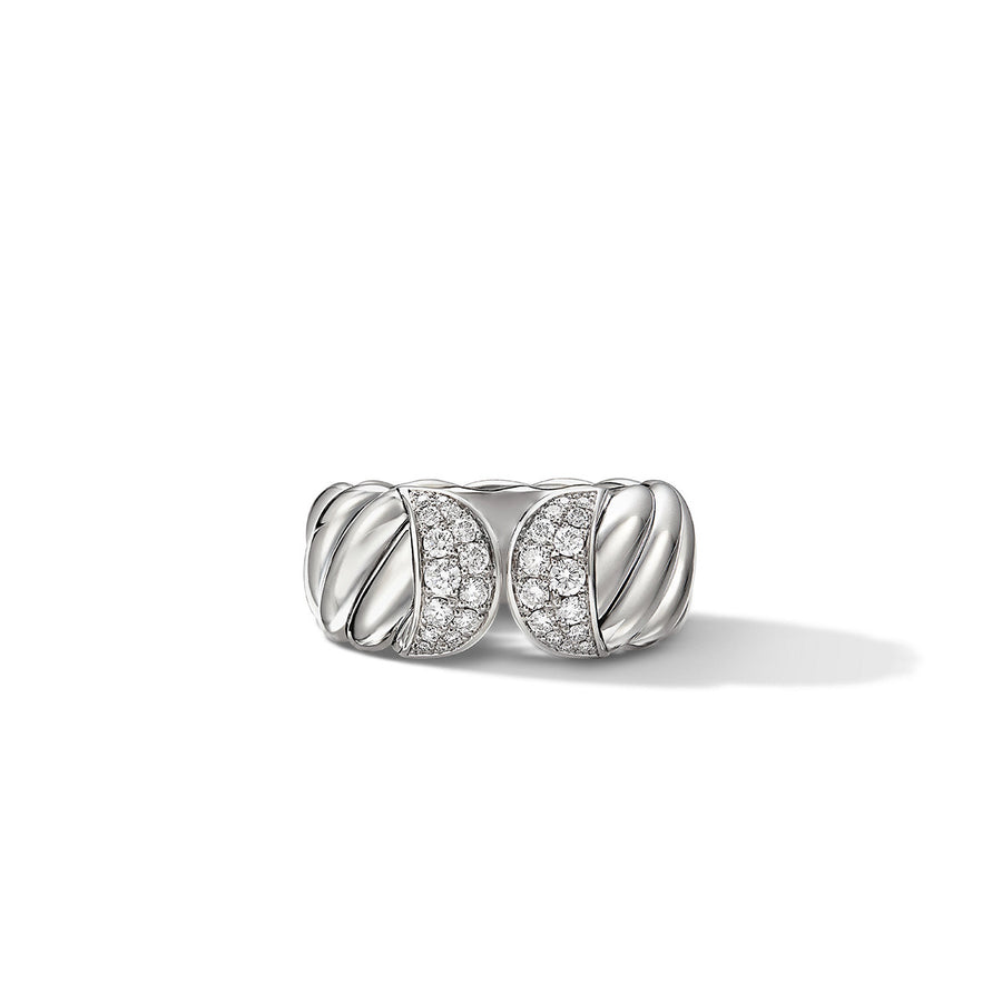 Sculpted Cable Ring in Sterling Silver with Pave Diamonds