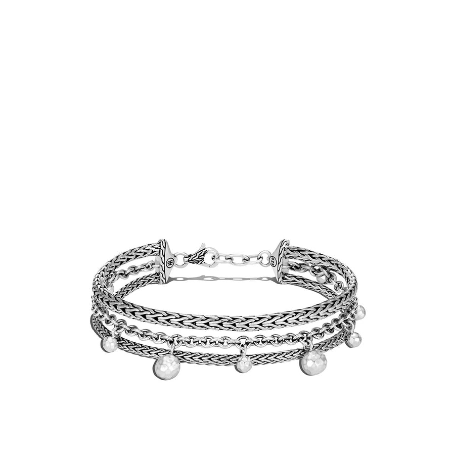 Classic Chain Hammered Silver Multi Row Bracelet