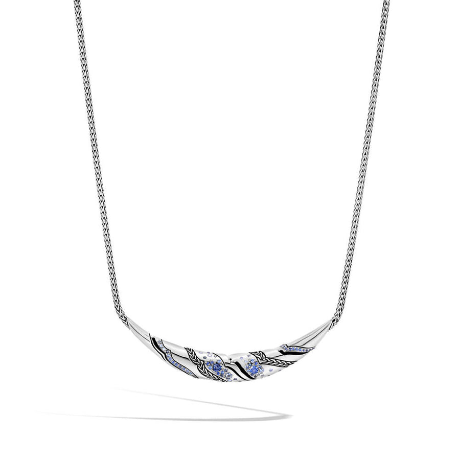 Lahar Silver Bib Necklace with Blue Sapphire