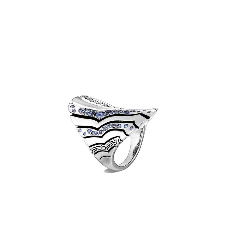 Lahar Silver Saddle Ring with Blue Sapphire
