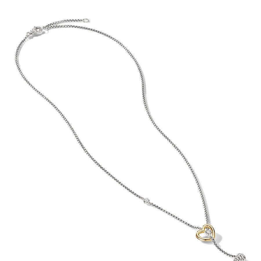Heart Y Necklace with 18K Yellow Gold and Pave Diamonds