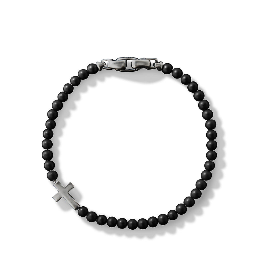 Spiritual Beads Cross Station Bracelet in Sterling Silver with Black Onyx