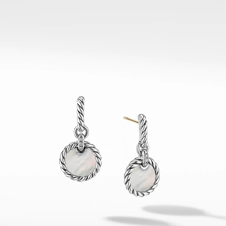 Drop Earrings with Mother of Pearl and Pave Diamonds