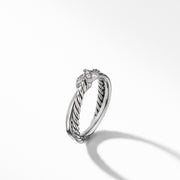 Petite X Ring in Sterling Silver with Pave Diamonds