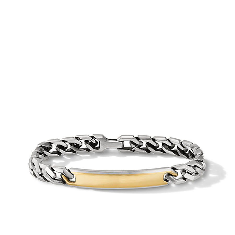 Curb Chain Link ID Bracelet with 18K Yellow Gold
