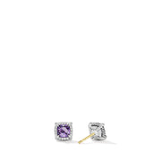 Pave Bezel Stud Earrings with Amethyst and Diamonds