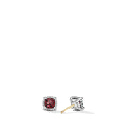 Pave Bezel Stud Earrings with Rhodolite Garnet and Diamonds