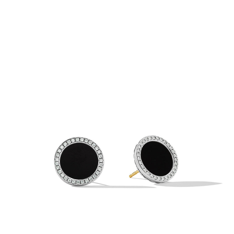 Button Earrings with Black Onyx and Pave Diamonds