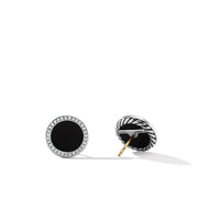 Button Earrings with Black Onyx and Pave Diamonds