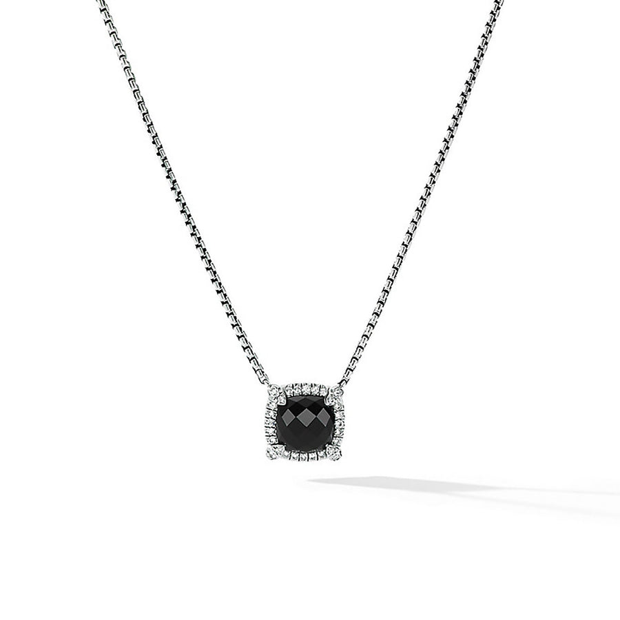 Pave Bezel Pendant Necklace with Black Onyx and Diamonds