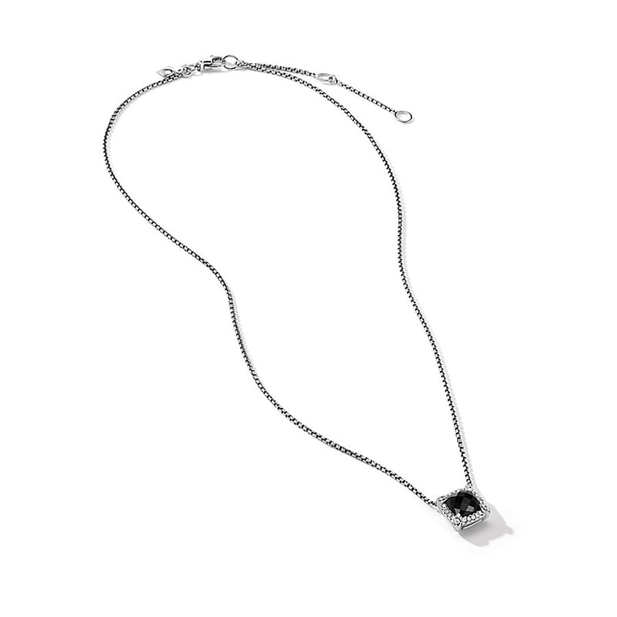 Pave Bezel Pendant Necklace with Black Onyx and Diamonds