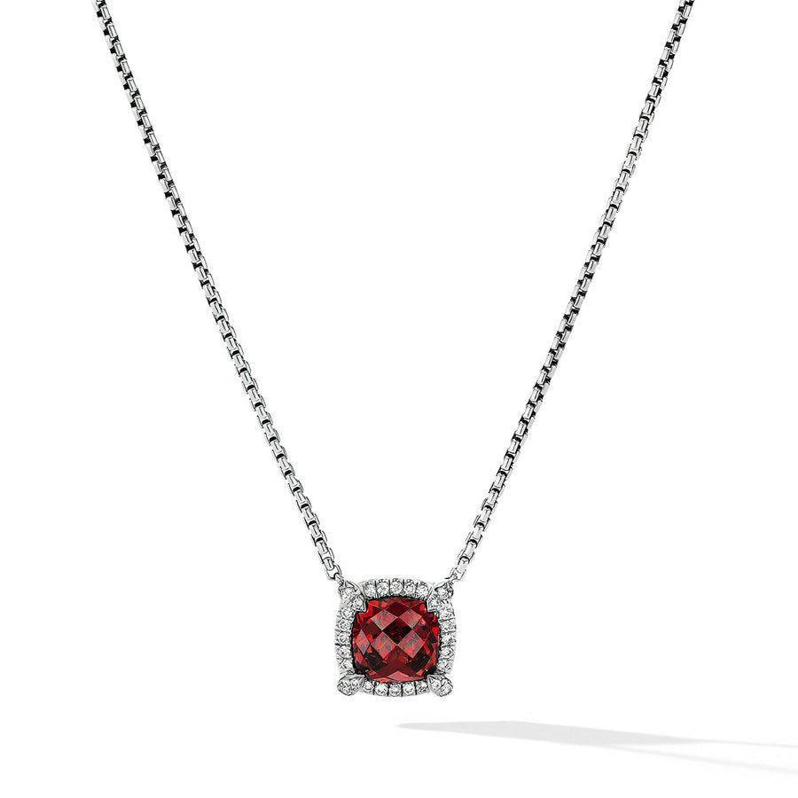 Pave Bezel Pendant Necklace with Rhodolite Garnet and Diamonds