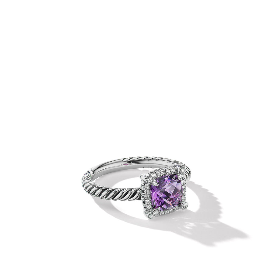 Pave Bezel Ring with Amethyst and Diamonds