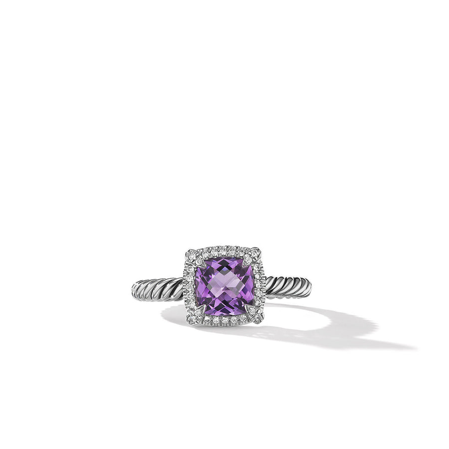 Pave Bezel Ring with Amethyst and Diamonds