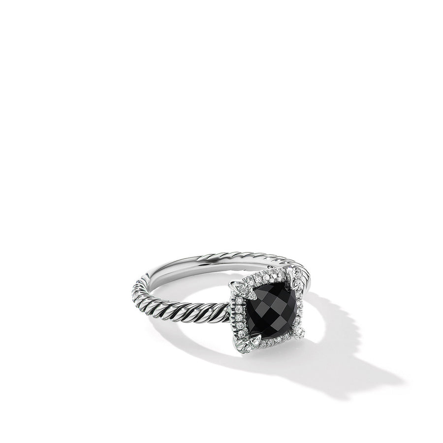 Pave Bezel Ring with Black Onyx and Diamonds