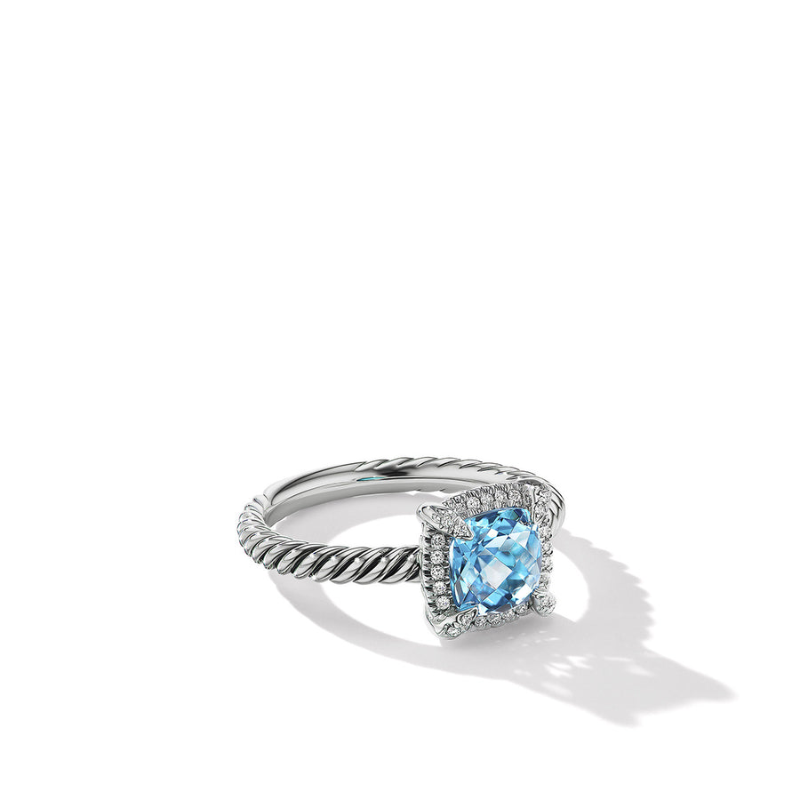 Pave Bezel Ring with Blue Topaz and Diamonds