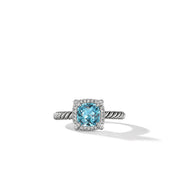 Pave Bezel Ring with Blue Topaz and Diamonds