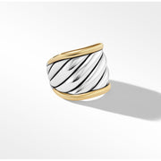 Sculpted Cable Saddle Ring in Sterling Silver with 18K Yellow Gold