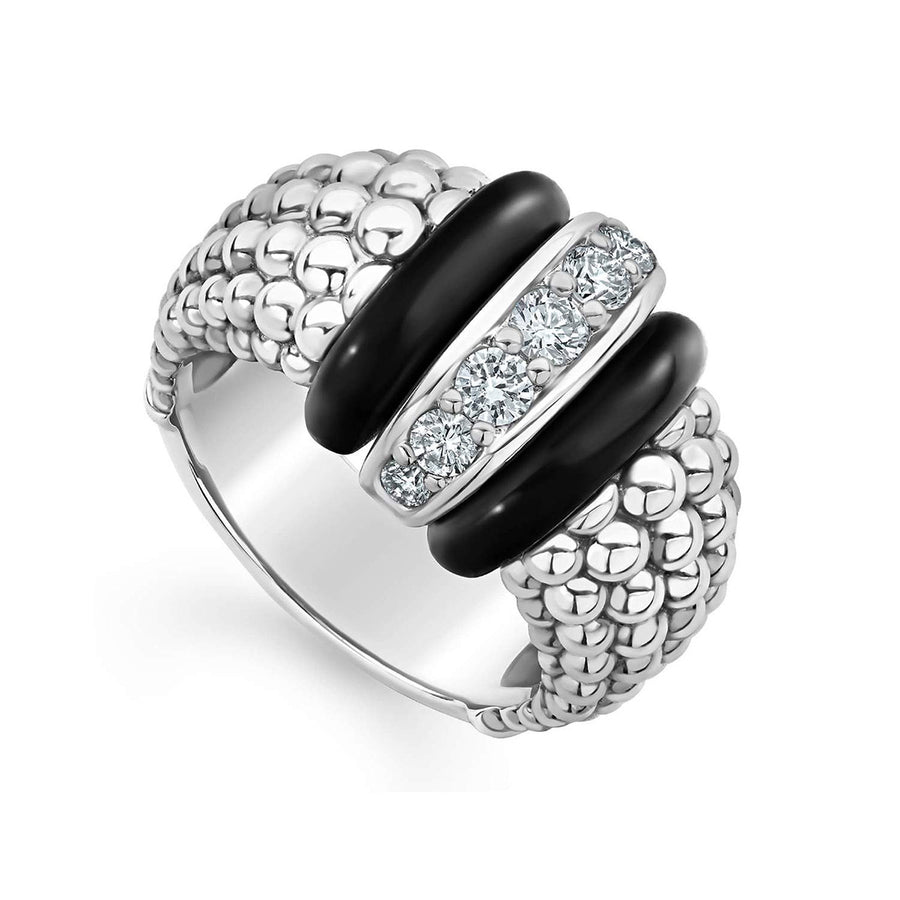 Single Station Diamond Ceramic Caviar Ring
