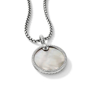 Disc Pendant in Sterling Silver with Mother of Pearl and Pave Diamond Rim
