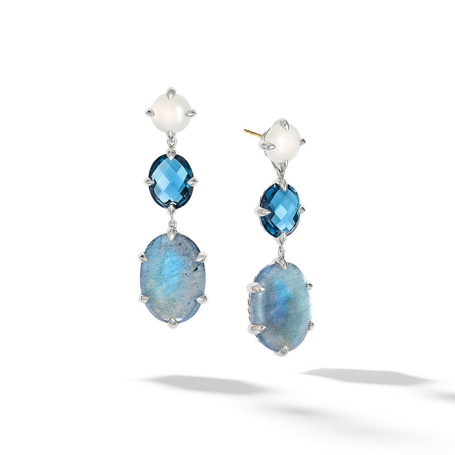 Chatelaine Drop Earrings with Labradorite, Hampton Blue Topaz, and White Moonstone