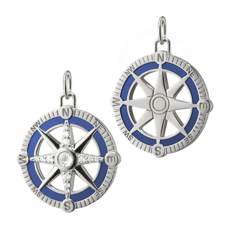 Adventure Compass Charm with Blue Enamel and Sapphires
