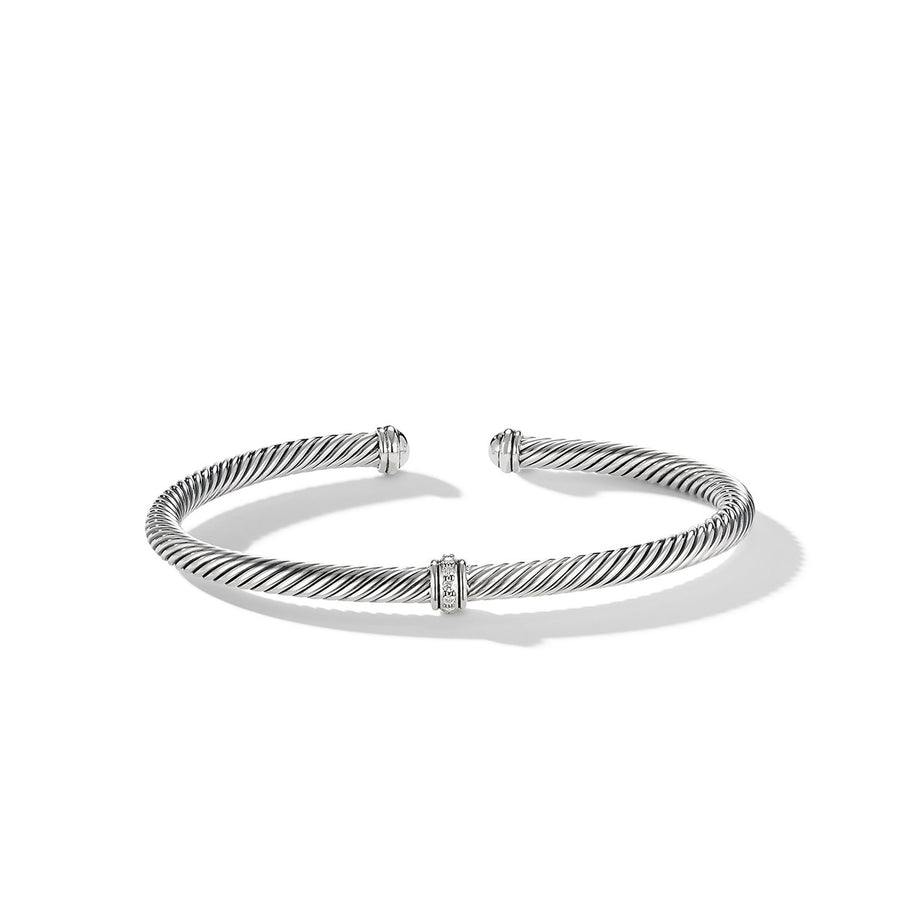Cable Classics Center Station Bracelet in Sterling Silver with Pave Diamonds