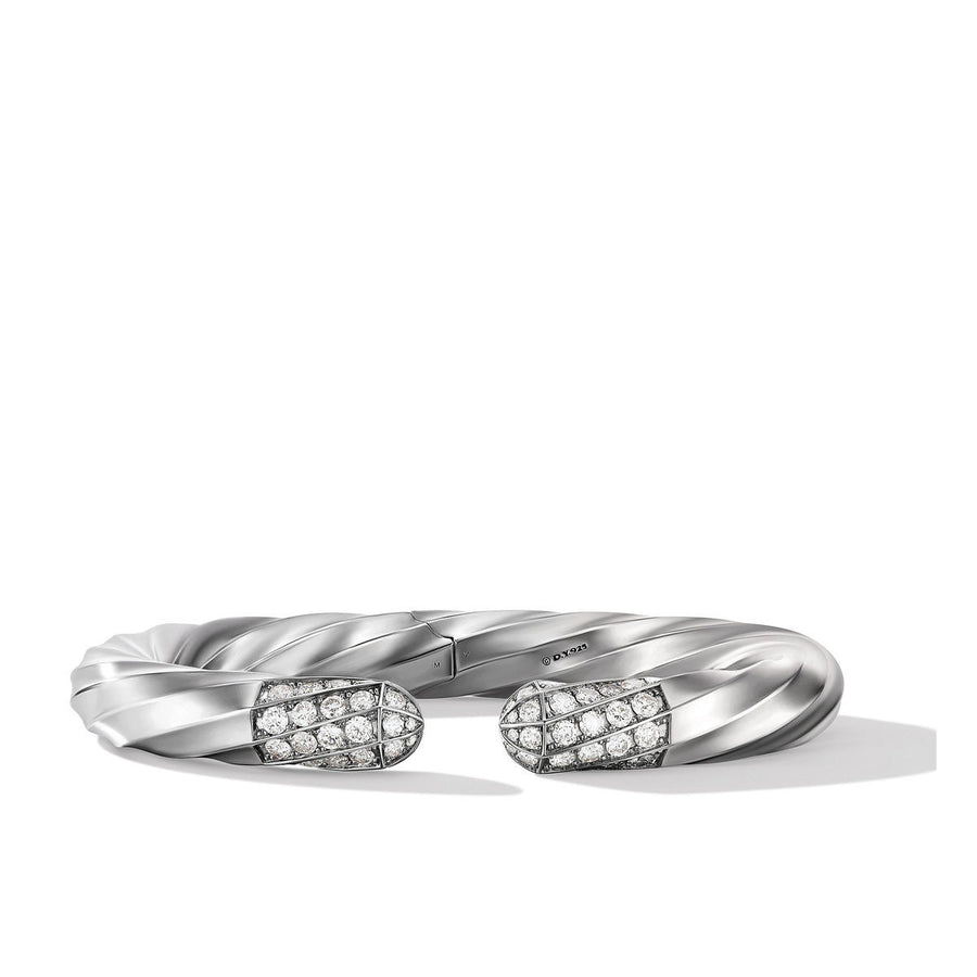 Cable Edge Bracelet in Recycled Sterling Silver with Pave Diamonds