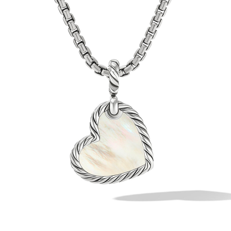 Heart Amulet in Sterling Silver with Mother of Pearl and Pave Diamonds