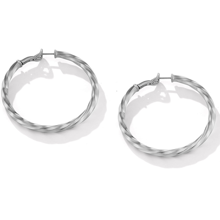 Cable Edge Hoop Earrings in Recycled Sterling Silver