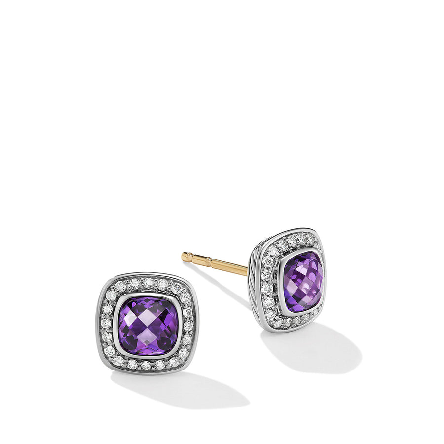 Stud Earrings with Amethyst and Pave Diamonds