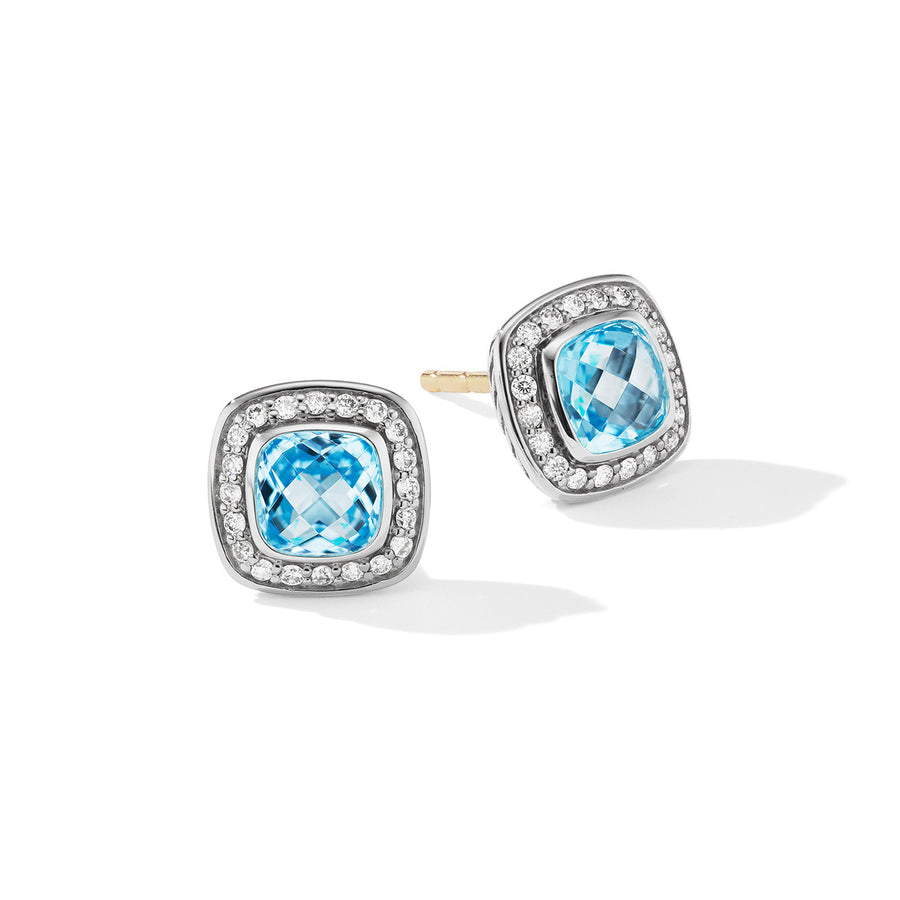 Stud Earrings with Blue Topaz and Pave Diamonds