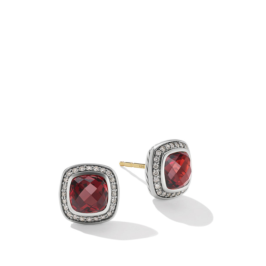 Petite Albion Stud Earrings with Garnet and Pave Diamonds
