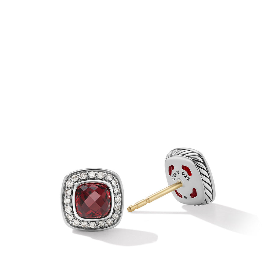 Petite Albion Stud Earrings with Garnet and Pave Diamonds
