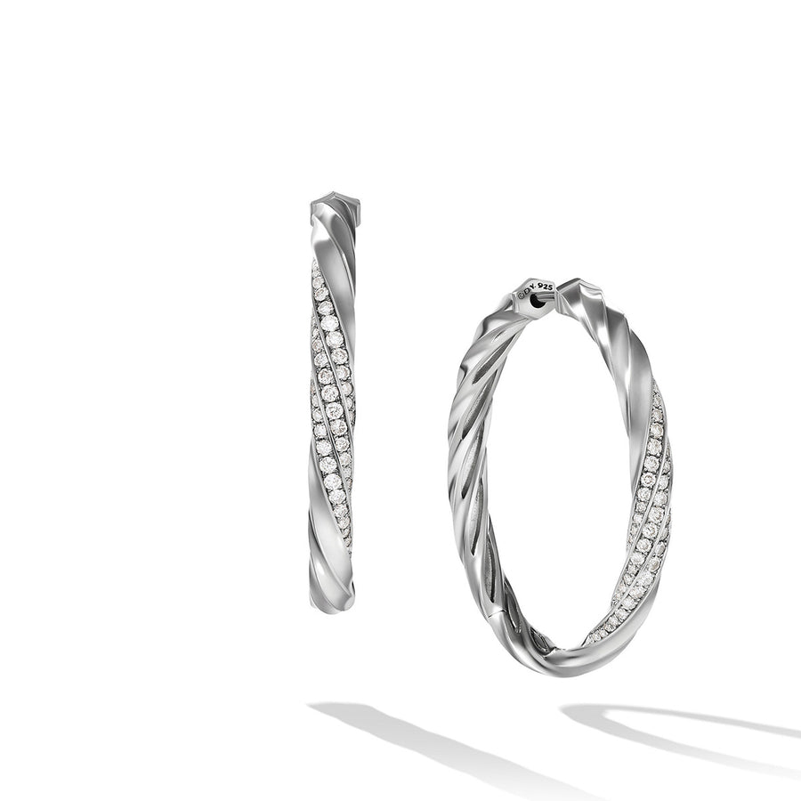 Cable Edge? Hoop Earrings in Recycled Sterling Silver with Pave Diamonds