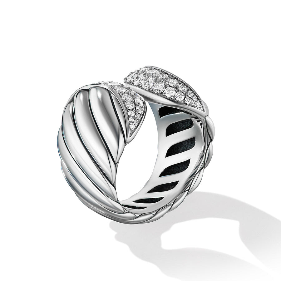 Sculpted Cable Ring with Pave Diamonds