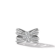 Angelika Four Point Ring in Sterling Silver with Pave Diamonds