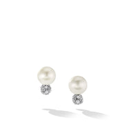 Pearl and Pave Solari Stud Earrings in Sterling Silver with Diamonds