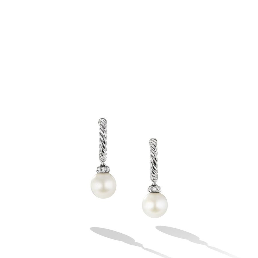 Pearl and Pave Solari Drop Earrings in Sterling Silver with Diamonds