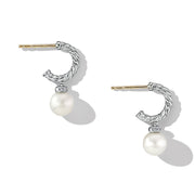 Pearl and Pave Solari Drop Earrings in Sterling Silver with Diamonds