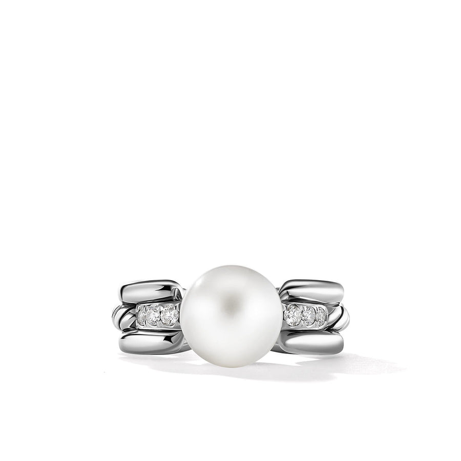 DY Madison Pearl Ring in Sterling Silver with Pave Diamonds