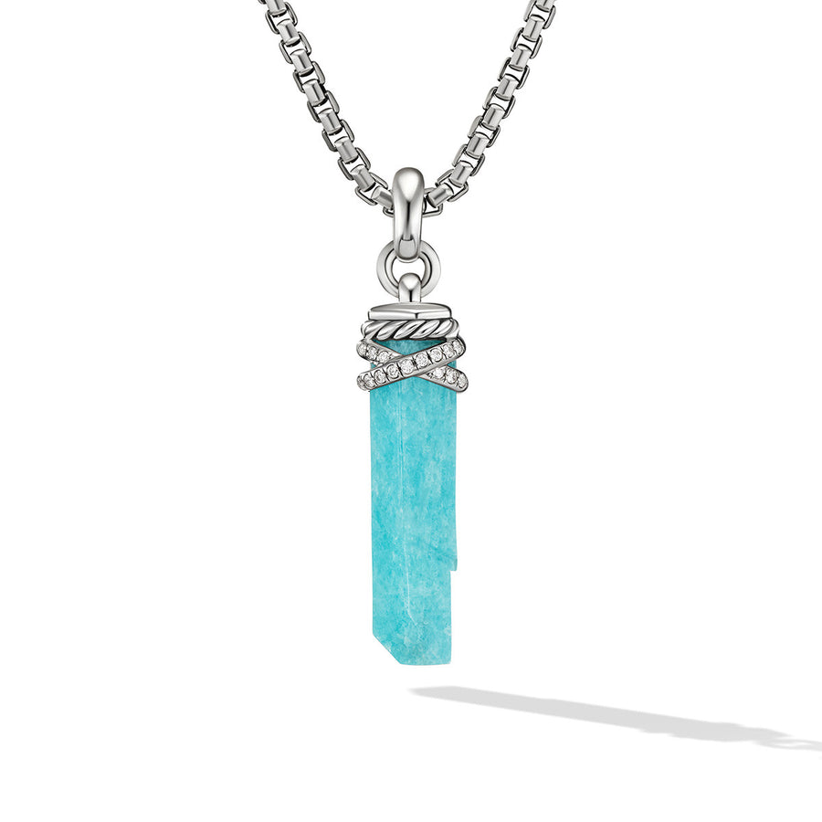Wrapped Amazonite Crystal Amulet with Sterling Silver and Pave Diamonds