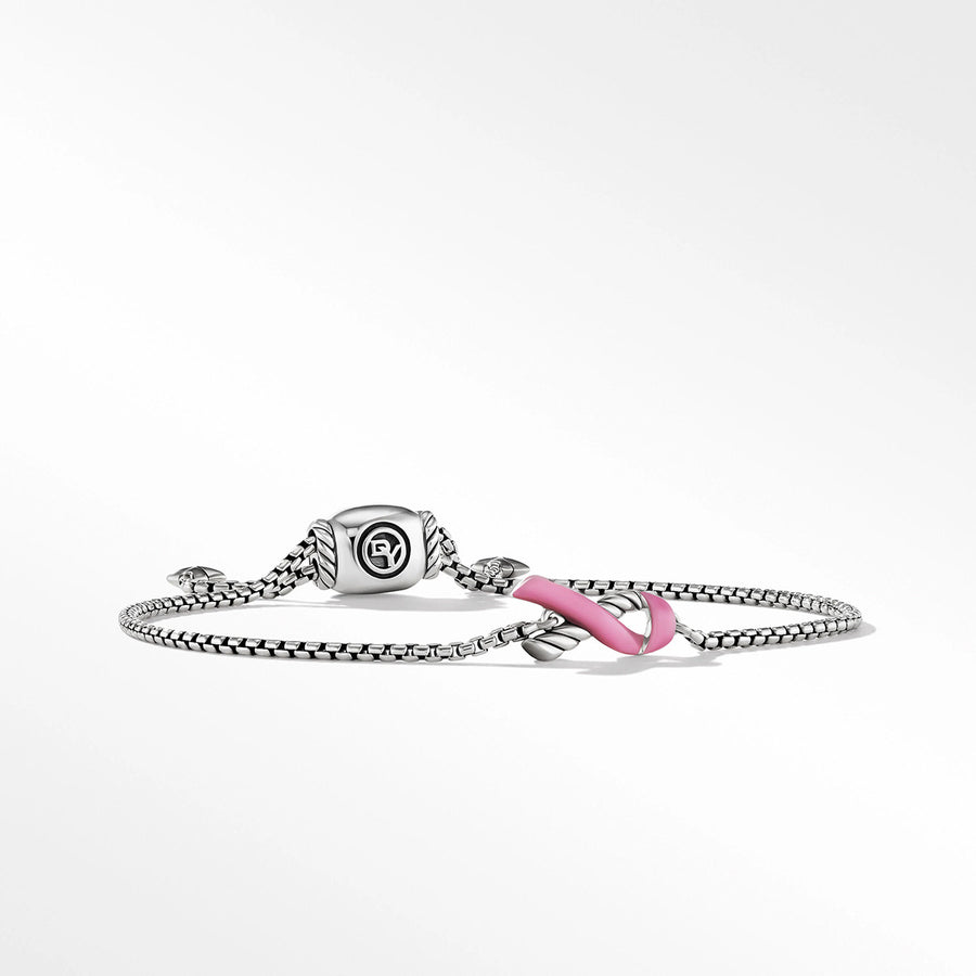 Ribbon Chain Bracelet in Sterling Silver with Pink Enamel