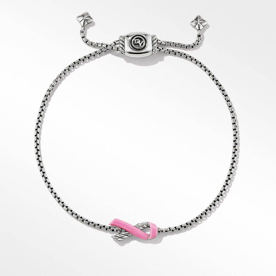 Ribbon Chain Bracelet in Sterling Silver with Pink Enamel
