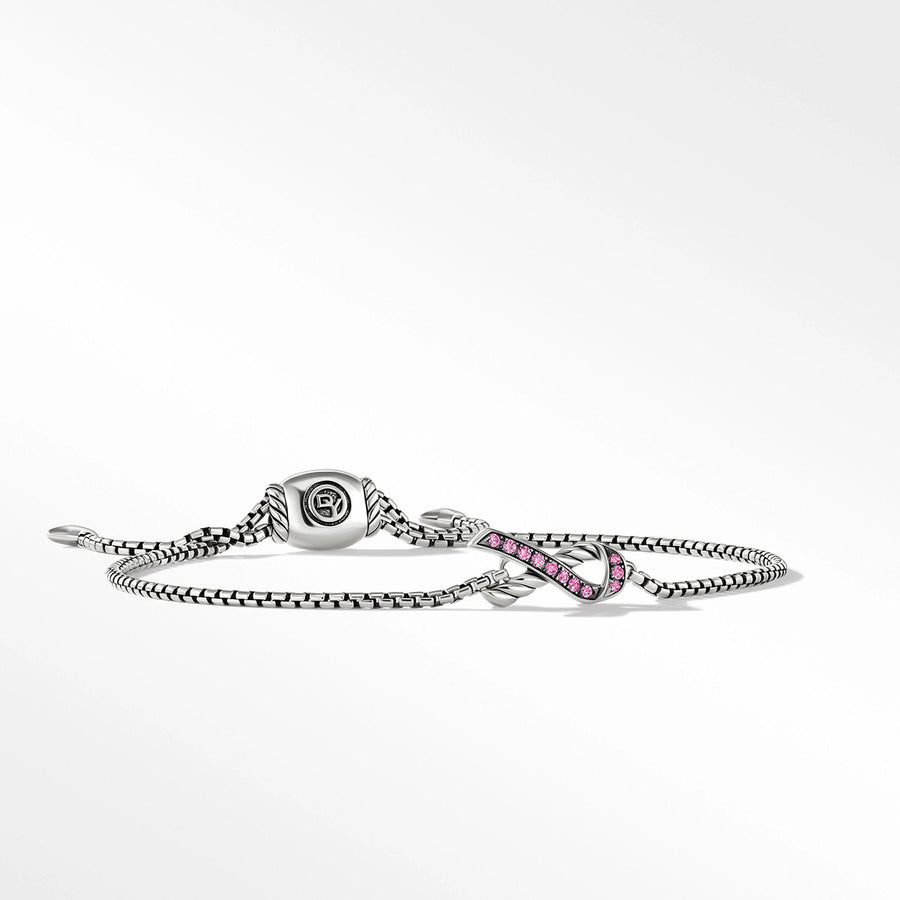 Ribbon Chain Bracelet in Sterling Silver with Pave Pink Sapphires