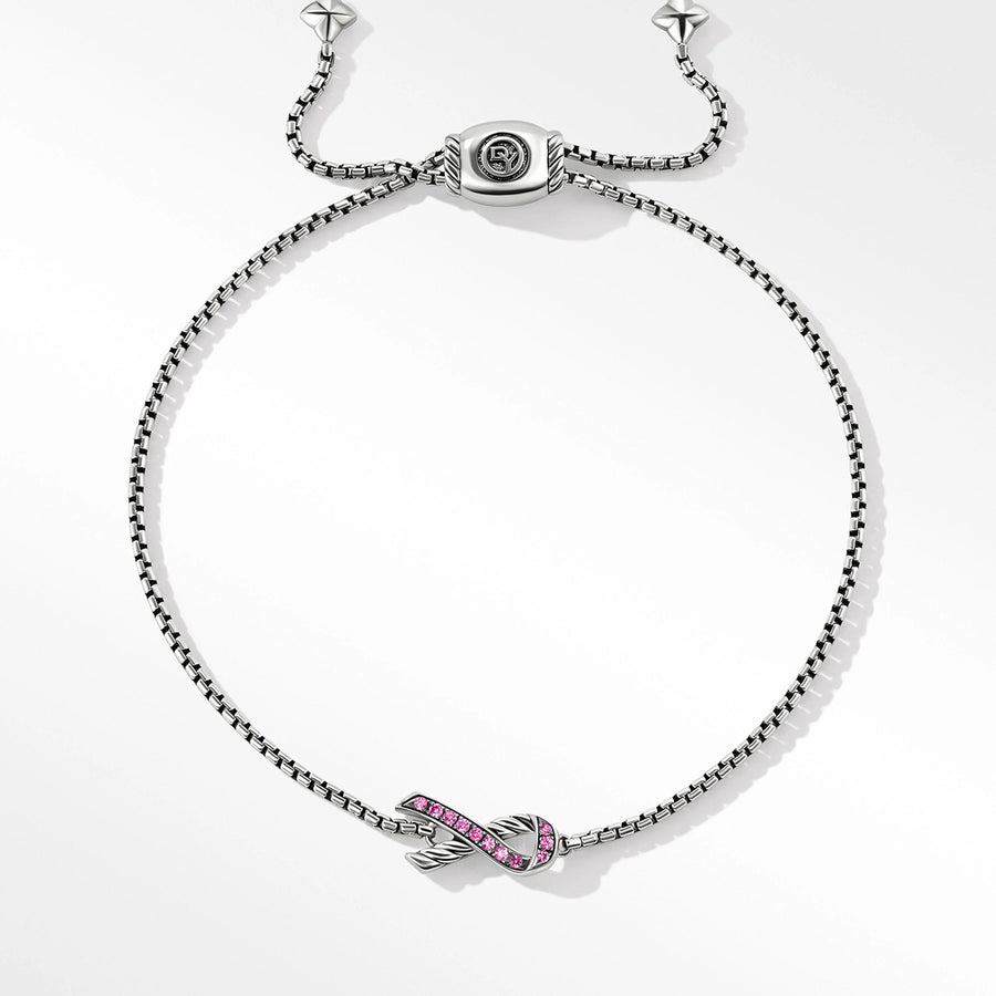 Ribbon Chain Bracelet in Sterling Silver with Pave Pink Sapphires