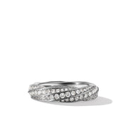 Cable Edge Band Ring in Recycled Sterling Silver with Pave Diamonds