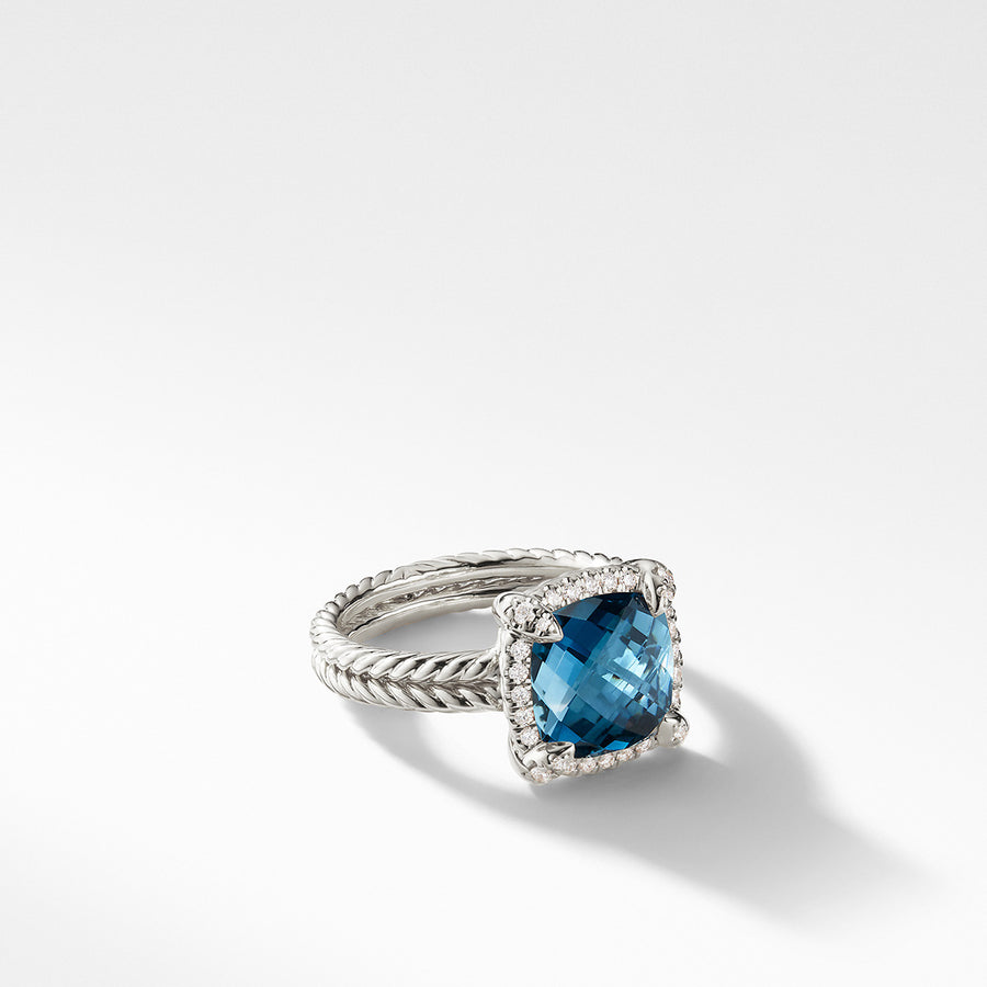 Chatelaine Pave Bezel Ring with Hampton Blue Topaz and Diamonds